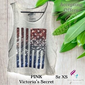 PINK Victoria’s Secret - Sz XS - oversized tank USA Flag sequins patriotic